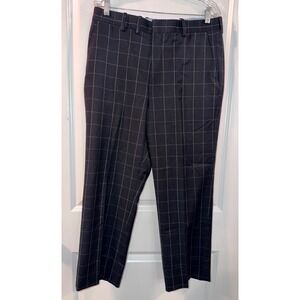 Corbin Mens Black Windowpane Dress Pants Wool Size 34x27 Fast Shipping!